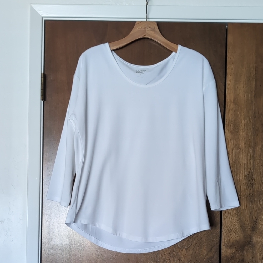 Lands' End White 3/4 Sleeve Relaxed Blouse